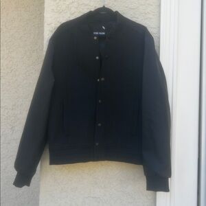 Stone Falcon Men's Mixed Media Black Bomber Varsity Jacket Size L
